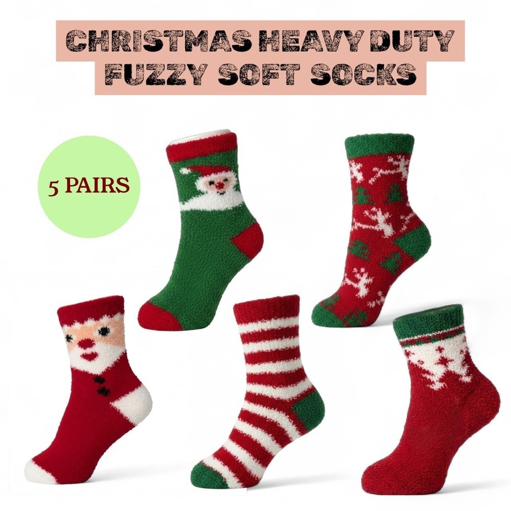 Calcetines Navideños Gruesos Suaves Y Cálidos Novedosos Paquete De 5 Holiday NEW